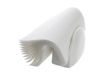 White napkin holder with napkins isolated on white background.  
