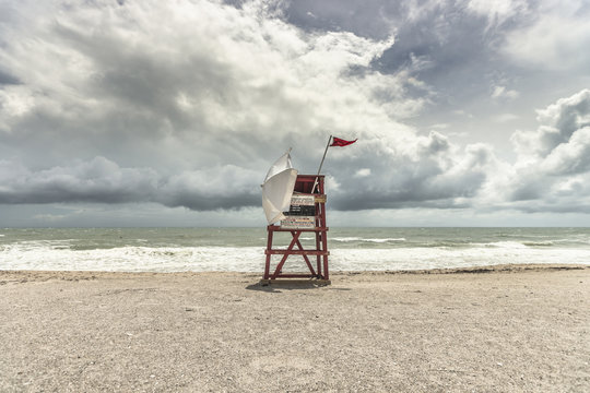 Red Flag Warning On The Beach For A Tropical Storm