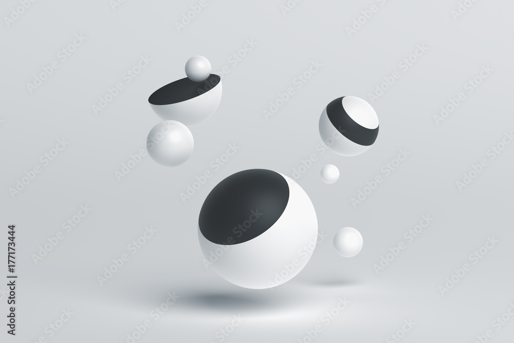 Poster abstract 3d rendering of geometric shapes. composition with spheres. modern background design for po