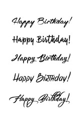 Happy birthday vintage hand lettering, brush ink calligraphy, vector type design, isolated on white background. Hand drawn design. Black and white.