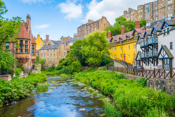 The scenic Dean Village in a sunny afternoon, in Edinburgh, Scotland. - obrazy, fototapety, plakaty