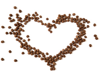 Frame Shape Heart Healthy Food Useful Breakfast Dry Chocolate Balls Scattered on White Background Texture Top View