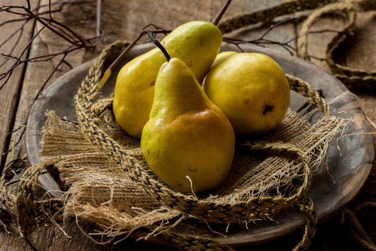 Barlett Pears in Rustic Setting