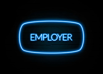 Employer  - colorful Neon Sign on brickwall
