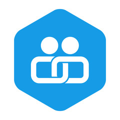 Icono plano union en hexagono azul