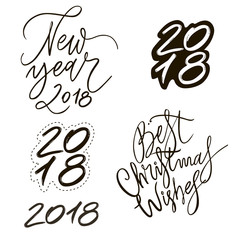 Set of greeting lettering phrase. Holiday letter ink illustration. Xmas calligraphy card.