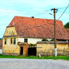 Typical rural landscape and peasant houses in Barcut, Bekokten, Brekolten, Transylvania, Romania....