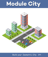  Urban district of the city in isometric landscape town infrastructure of houses, streets and buildings