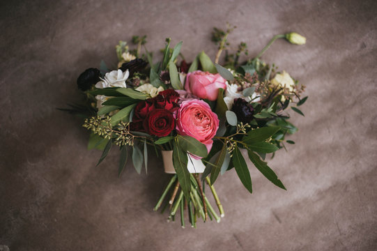 Juliet garden rose and pink ranunculus wedding floral bouquet