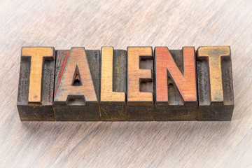talent word abstract in wood type