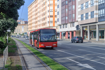 Plakat bus on a city street
