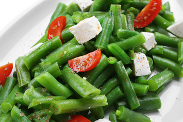 Delicious green beans salad, closeup