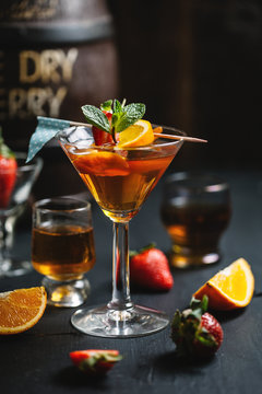 Sherry cocktail with ingredients.
