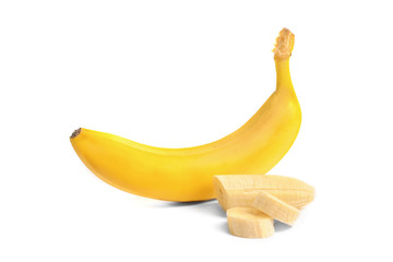 Ripe fresh banana on white background