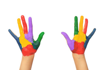 Painted hands on white background