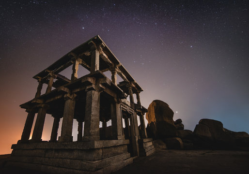Ancient Arch With Night Sky . India . Hampi