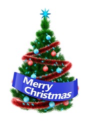 3d Christmas tree with merry christmas sign