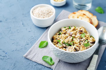 Roasted eggplant pine nuts mint barley salad