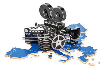 Obraz premium European cinematography, film industry concept. 3D rendering