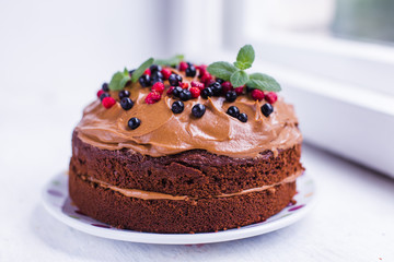 Chocolate pie with berries