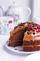 Chocolate pie with berries