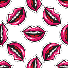 Fototapeta na wymiar Smile, lips, teeth, mouth, kiss. Seamless background pattern