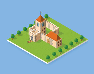 Isometric element of urban landscape ancient fortress