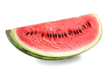 Slice of ripe watermelon on white background