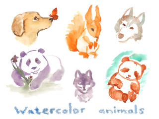 Fototapeta premium Watercolor animals stickers