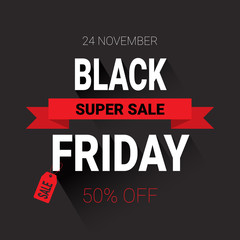 Fototapeta na wymiar Black Friday Super Sale Flyer Shopping Message Holiday Promotion Concept, Price Discount Icon Vector Illustration