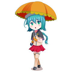 Anime Girl Holding Umbrella Illustration