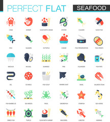 Vector set of flat Seafood icons.