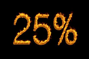 Fire 25% isolated on black background, 3d illustration