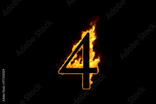 Fire Number 4 Isolated On Black Background 3d Illustration