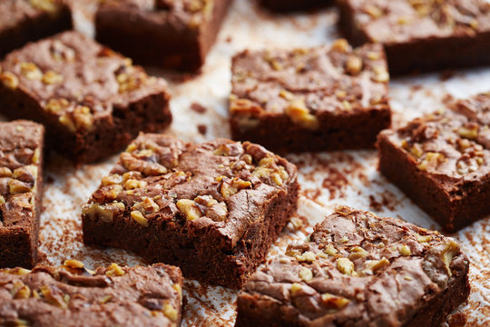Homemade brownies on oven paper