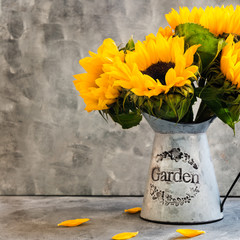 Yellow Sunflower Bouquet in Garden Jar