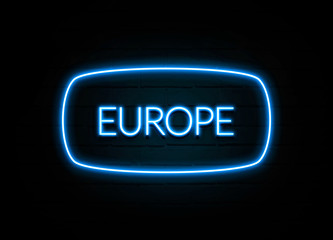 Europe  - colorful Neon Sign on brickwall