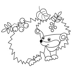 Vector Cute Cartoon Hedgehog with Leaves and Berries