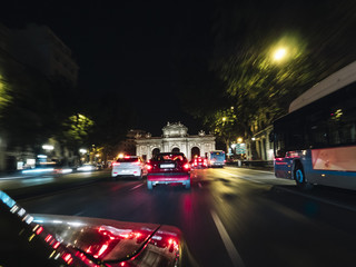 Car turism through the streets of Madrid Gran Vía Alcalá