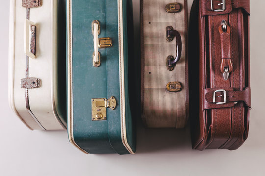 Overhead of a vintage suitcases.