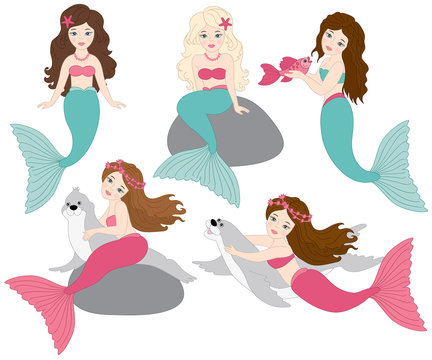 Vector Set of Beautiful Mermaids