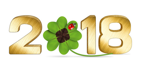 2018 silvester new years eve gold golden metal numbers lettering with four leaf clover and ladybug...