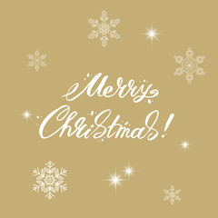 Merry Christmas lettering surrounded by snowflakes. Vector illustration