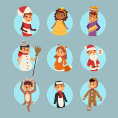 Illustration of Christmas carnival costume kids vector.