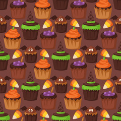 Halloween cookie seamless pattern background food night cake party trick or treat candies vector illustration.