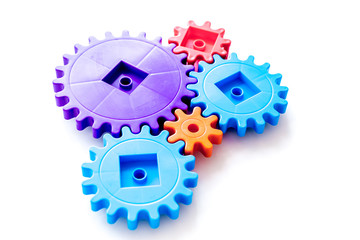 bright gears for great technology of team work and correct mechanism on white background