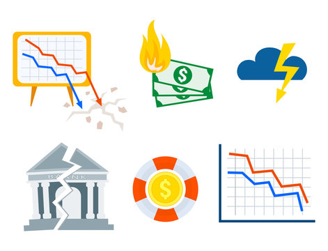 Crisis symbols concept problem economy banking business finance design investment icon vector illustration.