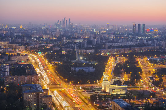 City evening landscape of Moscow. Prospect Mira, VDNH, Ostankino © Igor Gorshkov