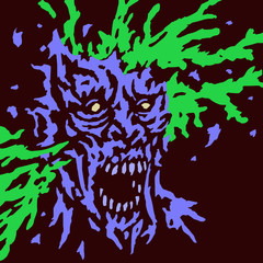 Zombie brains explode. Vector illustration. Genre of horror.