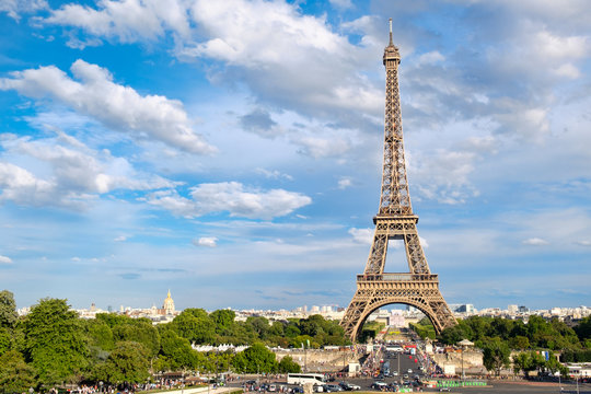 The Eiffel Tower in Paris on a  summer day